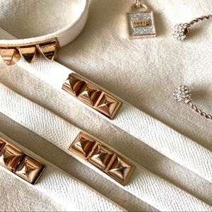 •Pyramid Studded•Off White Textured Bracelet